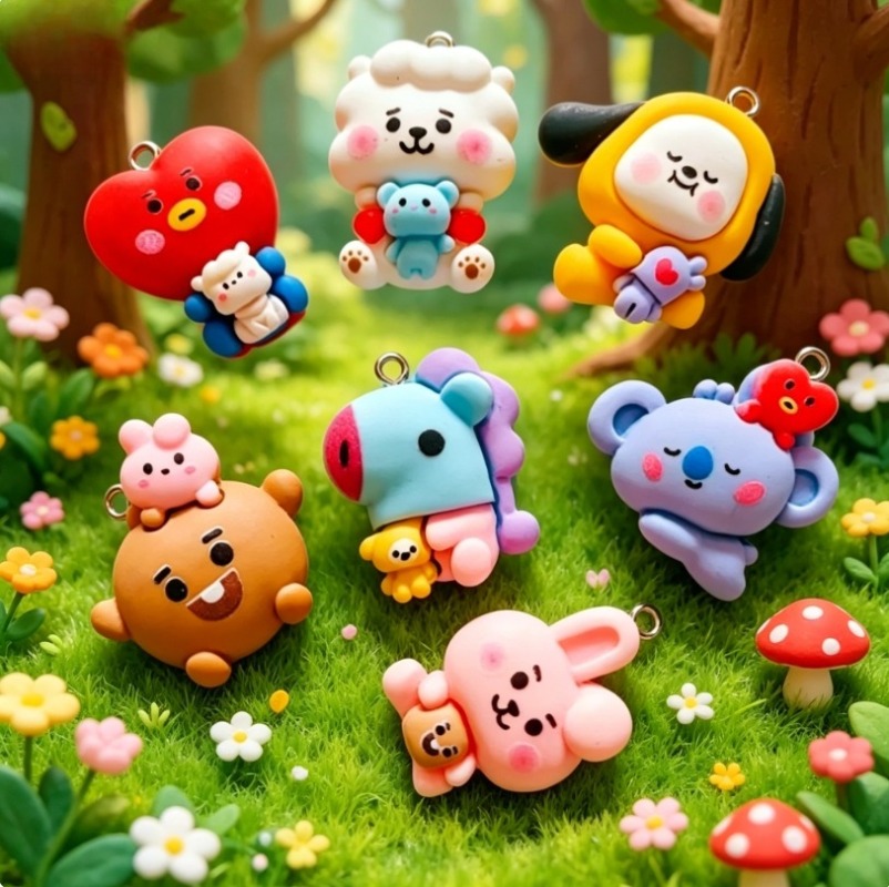 7pcs BT21 Resin Cartoon Charm  - đánh giá và giá Resin Art Calligraphy